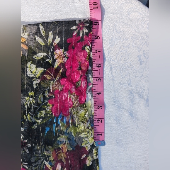 Kimono Black Pink Gold Floral Sheer Fringe Cardigan One Size - Picture 7 of 10